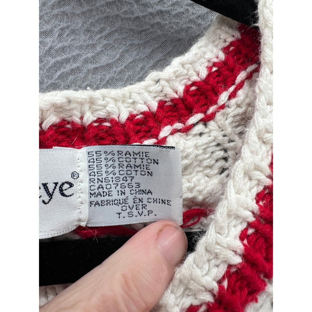 Vintage The Eagle's Eye Hand Knit Teacher School Cardigan Sweater Cream Red 1993 - Picture 13 of 16